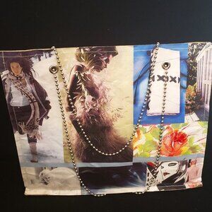 Vintage Retro YOUR SISTER`S MUSTACHE Laminated Newspaper Tote Bag Purse
